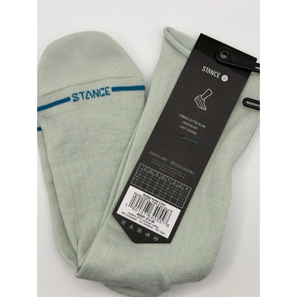 Stance Rolled Solid Crew Socks Pale Blue Womens Medium NWT W546C25ROL-PAB
